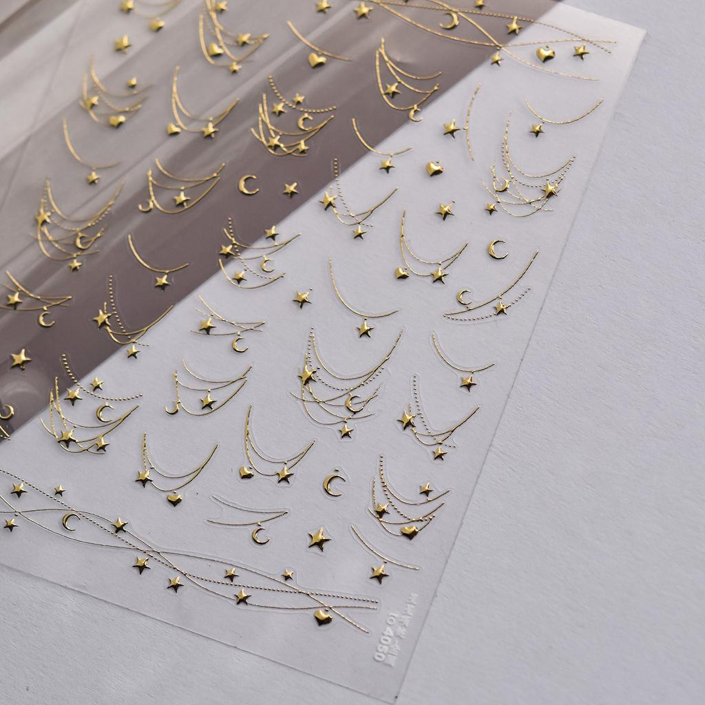 Gold Silver Love Star Moon Geometric Lines Necklace Stamping Retro Soft Self Adhesive Nail Art Sticker Manicure Decal