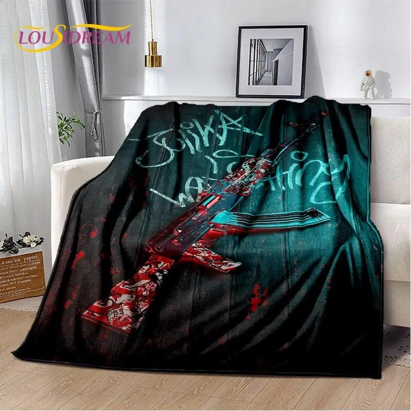 Puška Pistole Nábojová Pistole,CS,AK,USP,M4,AWP Měkká plyšová přikrývka,Vrhací přikrývka flanelová do obývacího pokoje Ložnice Sofa Piknik