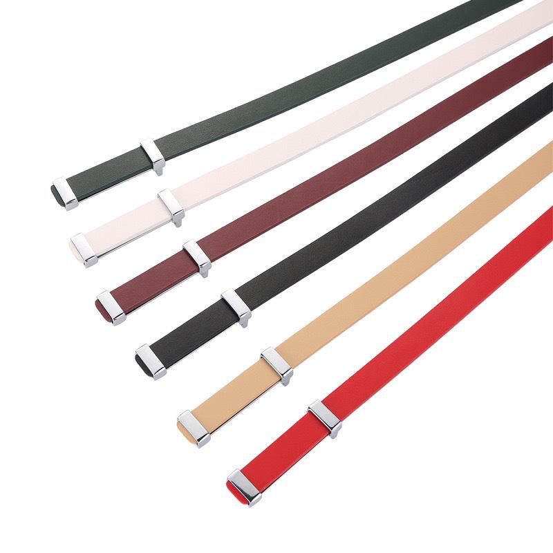 Meier Black and red small belt, women's trendy thin waist belt, first-layer cowhide women's belt