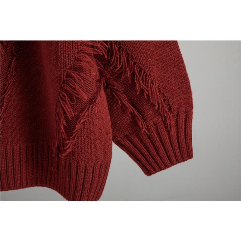 Loose Knitted V-neck Lazy Fringed Sweater Women's 2025 Autumn New Fashion Foreign Style Inner Top