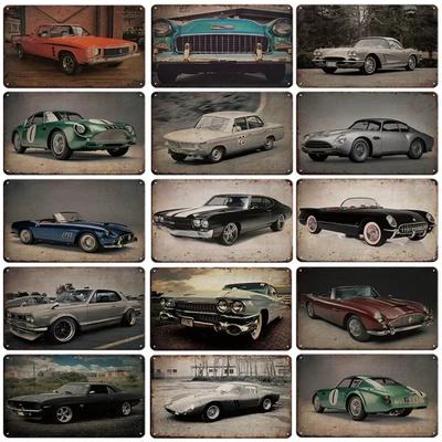 Vintage Vehicle Metal Tin Sign Plaque Retro Tin Painting Racing Car Posters Wall Art Stickers Home Bar Garage Decorative Plat