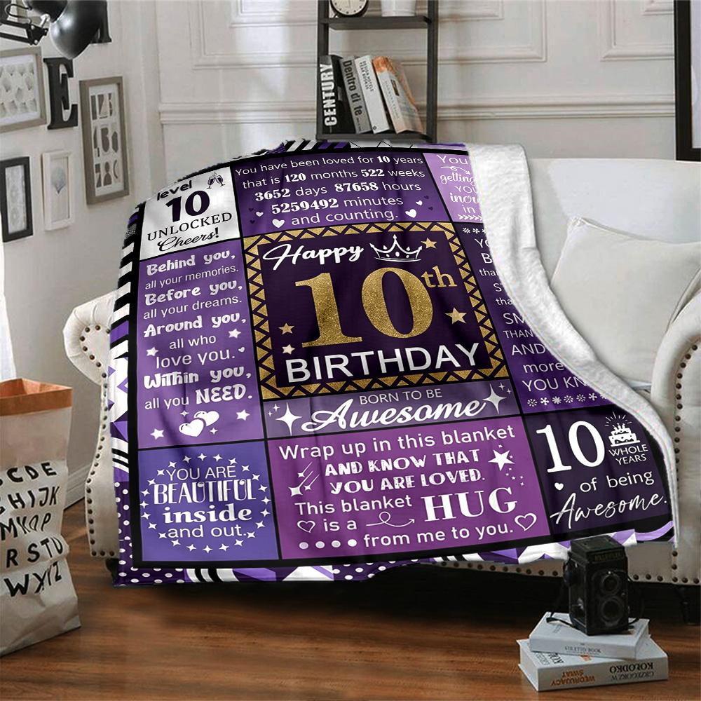 10Th Birthday Celebration Cozy Blanket for Sofa Couch Office Bed Picnics Four Seasons Multipurpose Modern Ideal Gift For Thanksgiving Y1