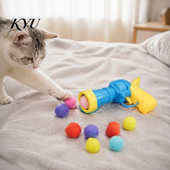 Indoor Cat Exercise Toys Ball Launcher Toy, Plush with Soft Fuzzy for Hunting Balls, Interactive Fetch Toy Bored Cats Kittens Automatic Interaction