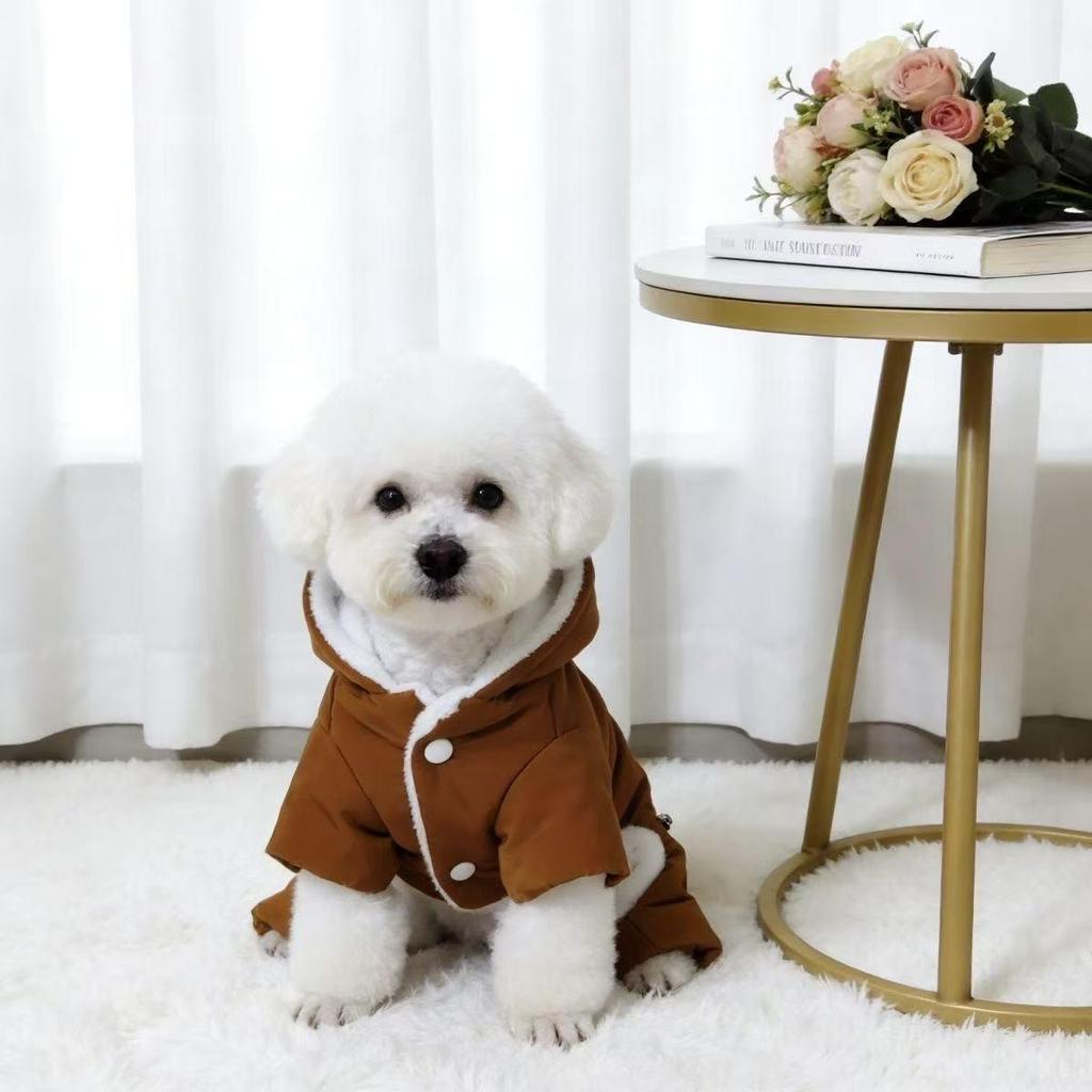 Schnauzer Dog Winter Coat - Four-Legged Cotton Outfit with Leash, Thickened for Teddy or Bichon Breeds