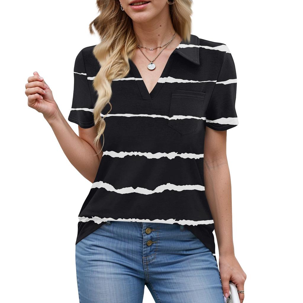 Womens Shirts Summer Business Casual Work Tops Short Sleeve Button Down Collared V Neck Blouse T-Shirt