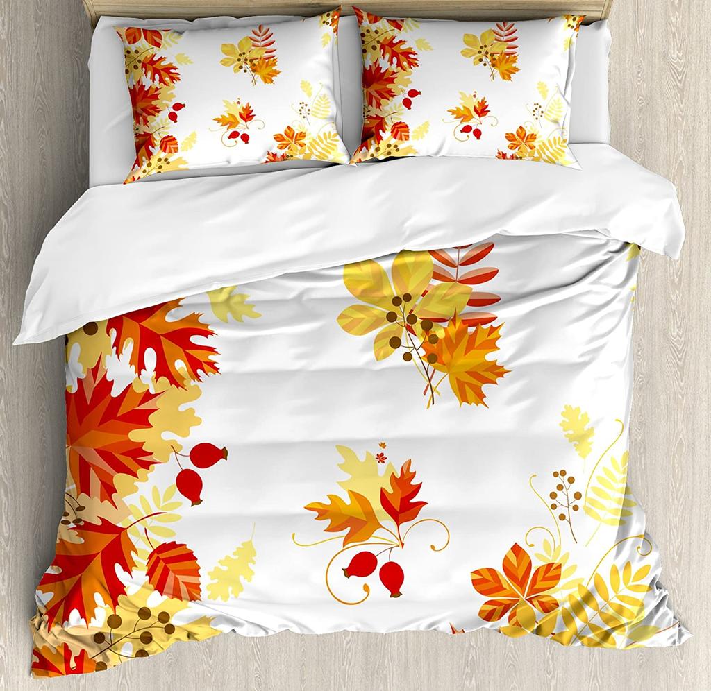 Pumpkin Thanksgiving Maple Leaf Autumn 3pcs Bedding Set For Bedroom Double Bed Home Textile Duvet Cover Quilt Cover Pillowcase