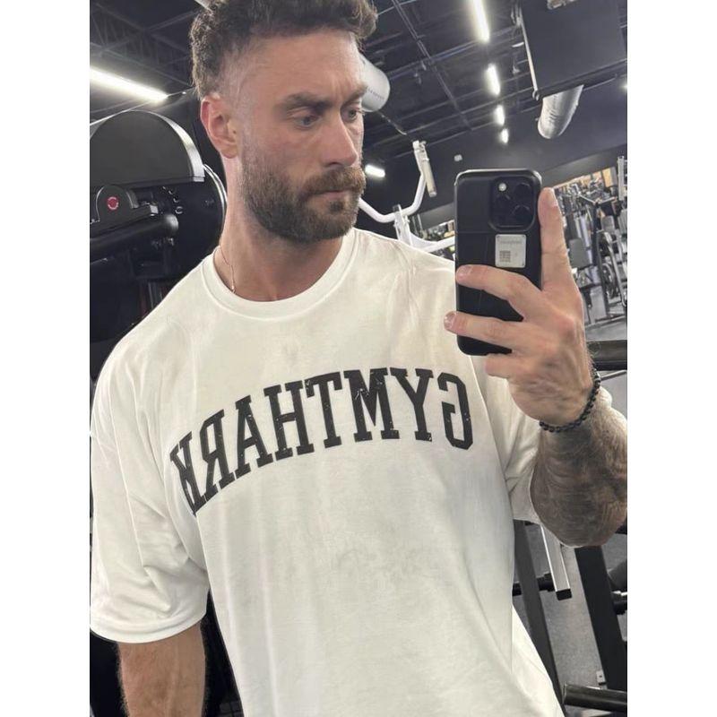T-shirt Sportiva da Palestra Gym Shark a Maniche Corte Ampia in Puro Cotone per Uomo e Donna Stile Europeo e Americano Top Assorbi Sudore Traspirante