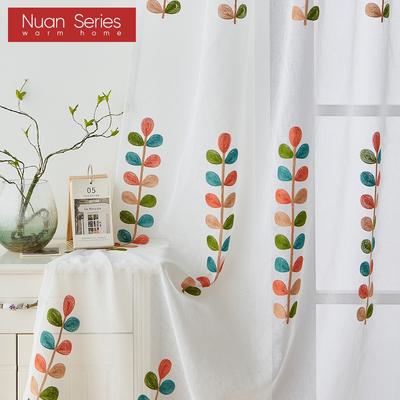 1 Stück Nuan Serie Weißer Tüll Moderner Ländlicher Stil Bestickter Bunter Transparenter Vorhang Fensterdekoration für Wohnzimmer Schlafzimmer Heimdekor