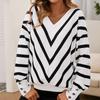 Women S V Neck Striped Loose Fit Long Sleeve Knit Pullover Top