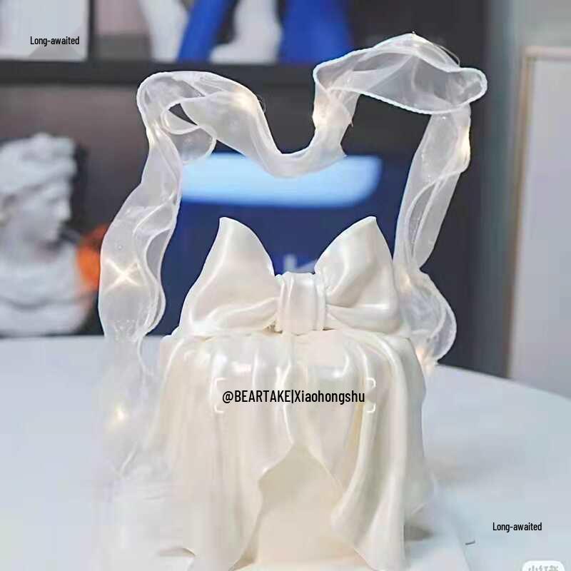 Luminous Silk Bow Cake Decoration Insert - Moldable Iron Ribbon for Birthday Baking