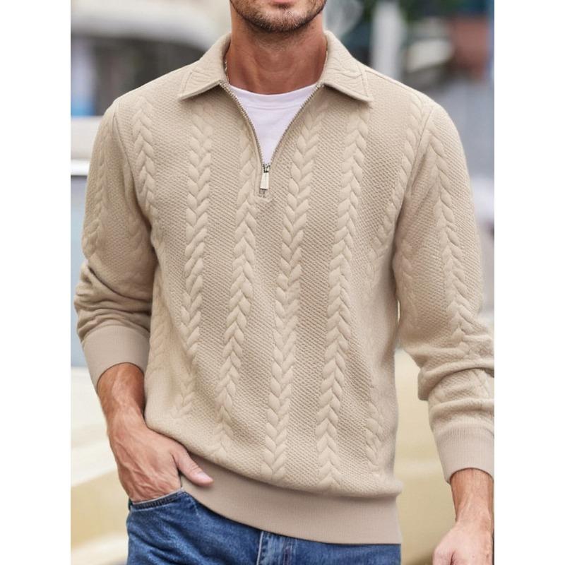 Men's Collared Zip Warm Hoodie Solid Color Long Sleeve Casual Top Casual Everyday Outfit