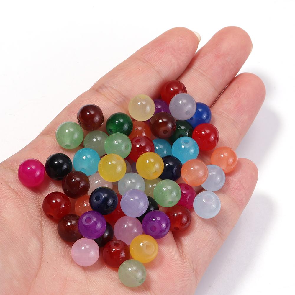 60pcs 8mm Glass Beads Colorful Round Loose Spacer Beads for Jewelry Making DIY Necklace Bracelets Earrings Key Chain Accessories
