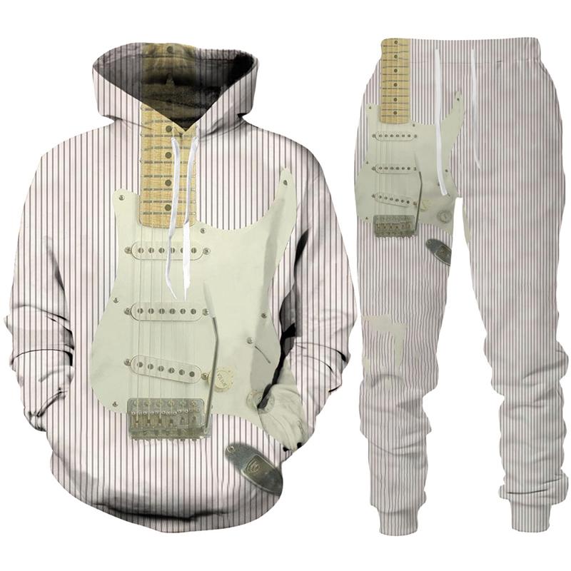 Rock Music Guitar 3D Print Hoodie/Suit Men's Tracksuit Casual Sweatshirts+Pants Set Hip Hop Streetwear Spring Autumn Clothing