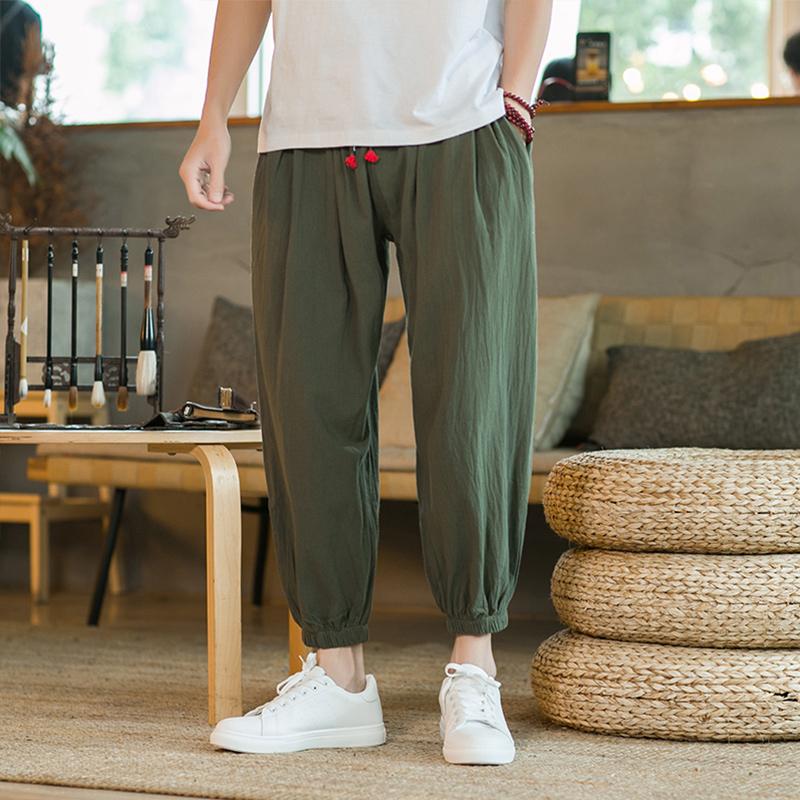 Spring  Men's Cotton and Hemp Pants Loose Drawstring Lantern Pants Haren Pants Japanese Casual Pants
