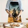 1pc Cowboy Horse Riding Apron Linen Western Theme Kitchen Cooking Baking Smock Adult Chef Gift Men Women Ranch Art Design