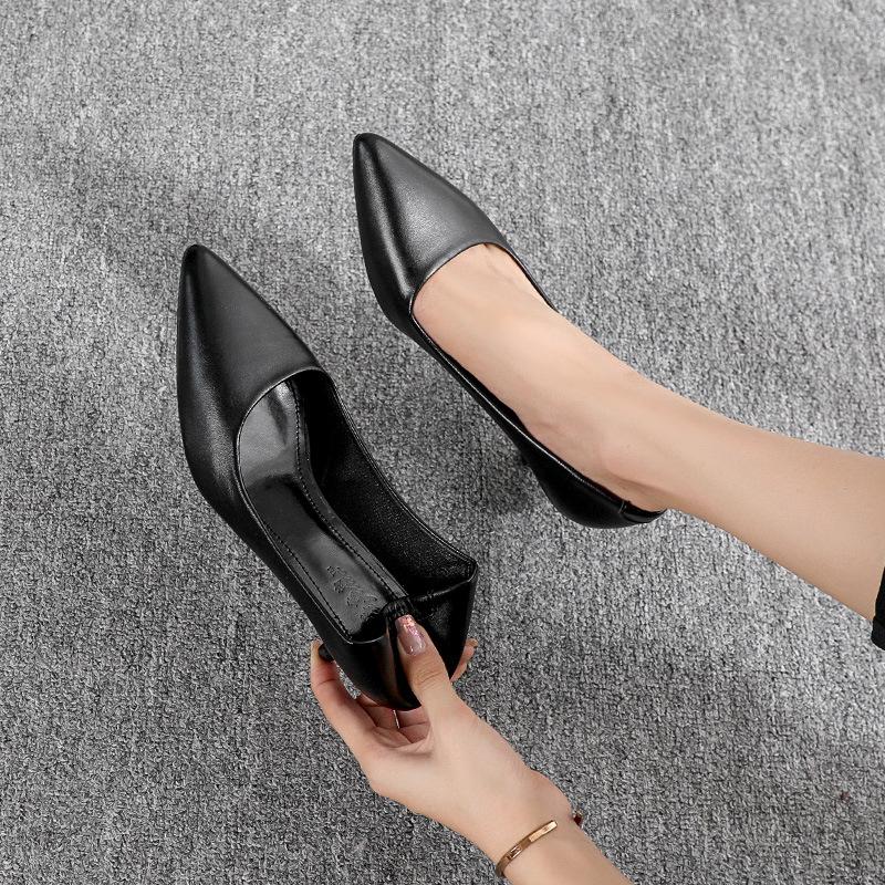 357-8 Flight attendant high heels women's new pointed toe stiletto professional single shoes work shoes dress black leather shoes