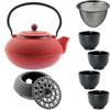 CAST IRON KETTLE 1.5L TEA POT WITH TEA INFUSER + 4x CUPS WARMER