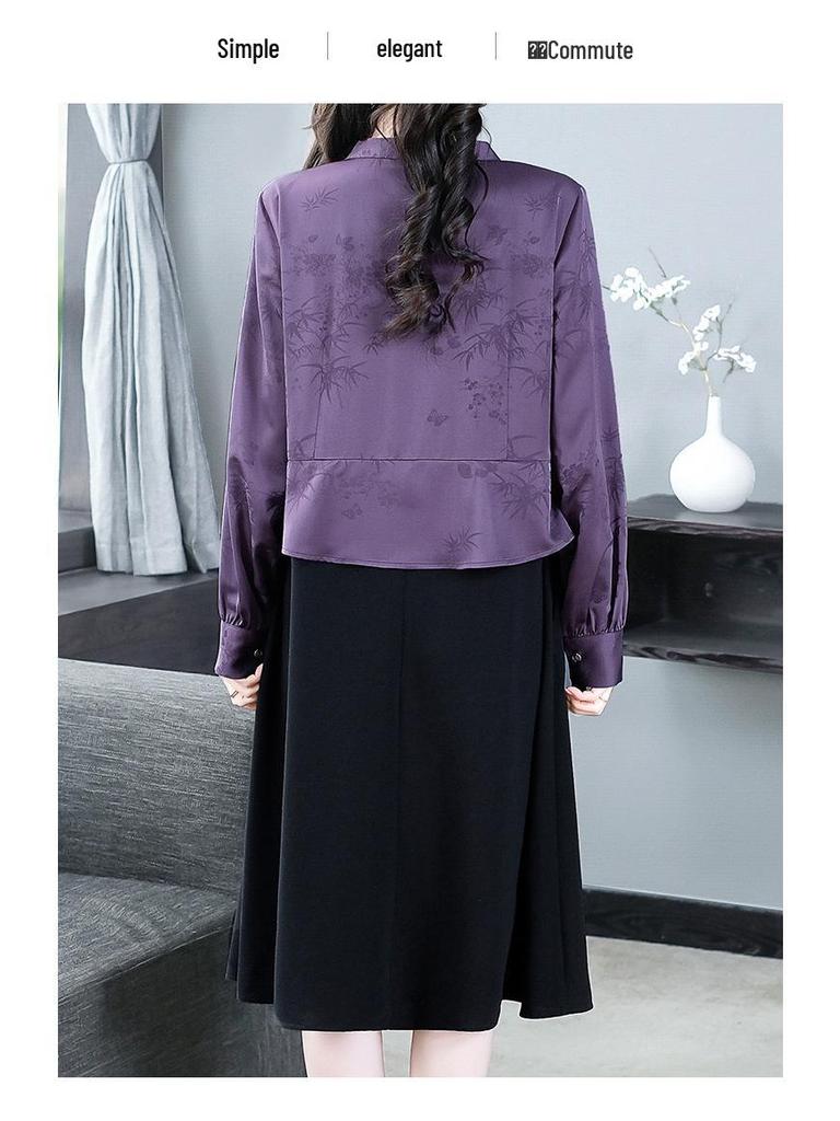 Spring Silk Brocade Long Sleeve Cheongsam Dress - Plus Size Luxury Design