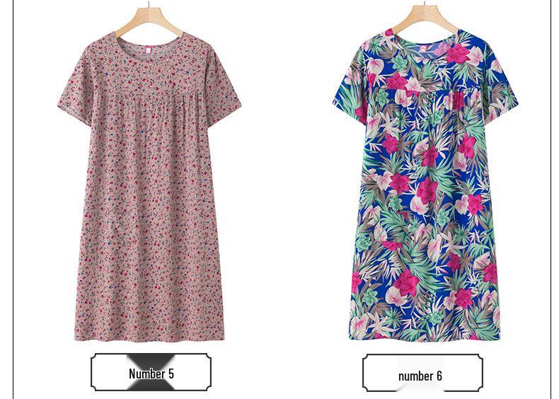 Silk-Blend Short Sleeve Nightgown for Moms, New Summer-Style Lightweight Loose Pajamas.
