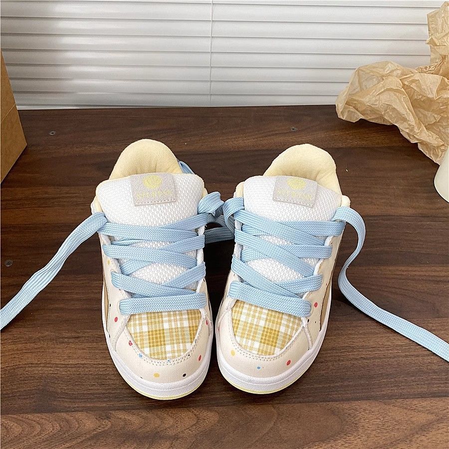 Velvet Cotton Shoes Colorful Grid Design Board Shoes Ins Tide 2025 Winter New Niche Versatile Casual Bread Shoes