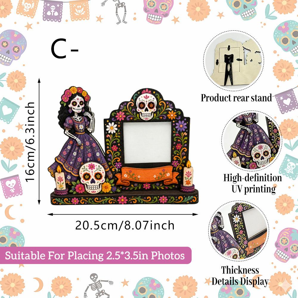 Spirit Of Day Of The Dead Wooden Picture Frame With Handcrafted Design For Memorials And Decor