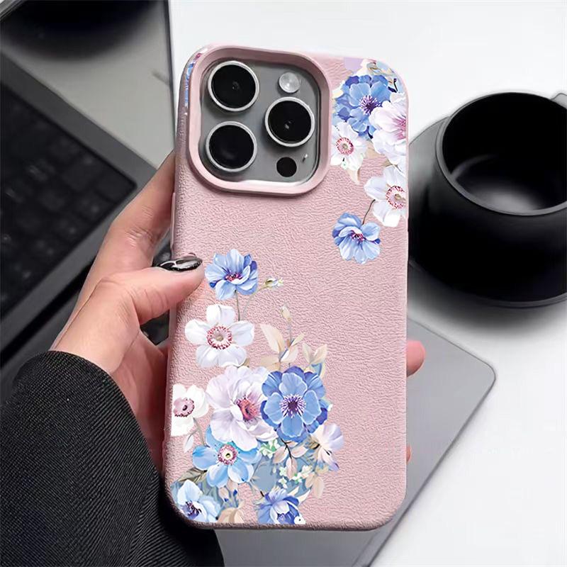 Flower Patterned Phone Case For iPhone 17 Air 16 15 14 Pro Max 13 12 Pro 11 17 16e Shockproof Soft Silicone Leather Texture Cover