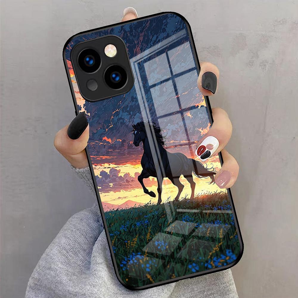 Cool Running Horse Phone Case For IPhone 17 Pro Max 16 15 14 Pro Max 13 11 X Xs Xr 8 7Plus Glass Cover