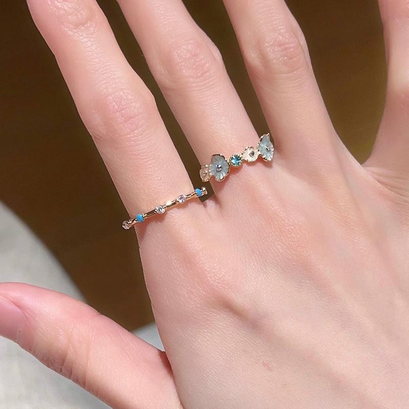 2025 Unique Blue Mother-of-Pearl Enamel Oil Drop Ring - Elegant Luxury for Girls