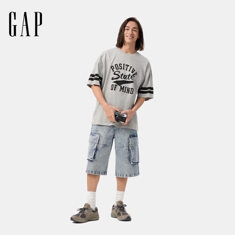 GAP Unisex Cotton Blend Printed Logo Color-block Short Sleeve T-Shirt