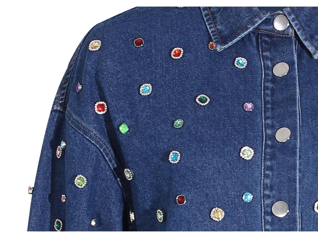 Women's Denim Ensemble: 2025 Beaded Jacket & Trousers Set - Versatile, Loose-Fit Long-Sleeve Cardigan.