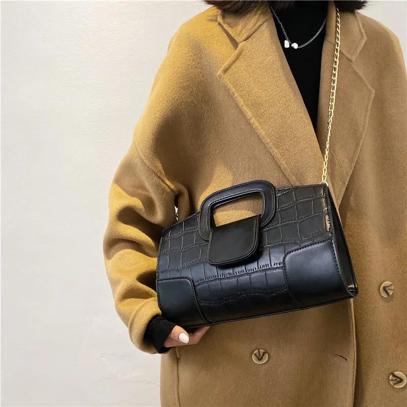 Women's Vintage Single Shoulder Bag Solid Color Casual Chain HandBag Versatile Messenger Bag Portable Square Bag