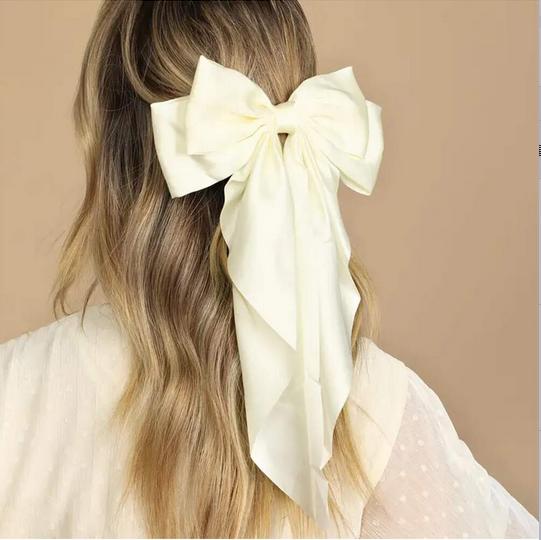 Women Bow Ribbon Hair Clip Fashion Simple Solid Satin Spring Clip Hair Pin Elegant Retro Headband Clips Girls Hair Accessories