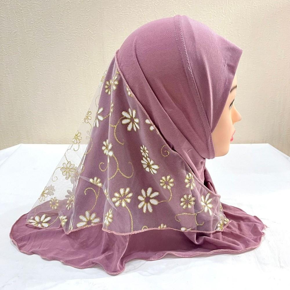Elastic Solid Kids Turban Cap Flower Net Instant Headscarf Can Fit Islamic Scarf Shawl Islamic