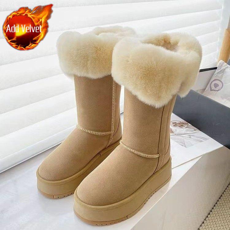 

Модные зимние полувысокие массивные женские сноубутсы с круглым носком и плюшевой подкладкой, женская обувь 2025 новинка, удобные и элегантные, модные шикарные ботинки 40