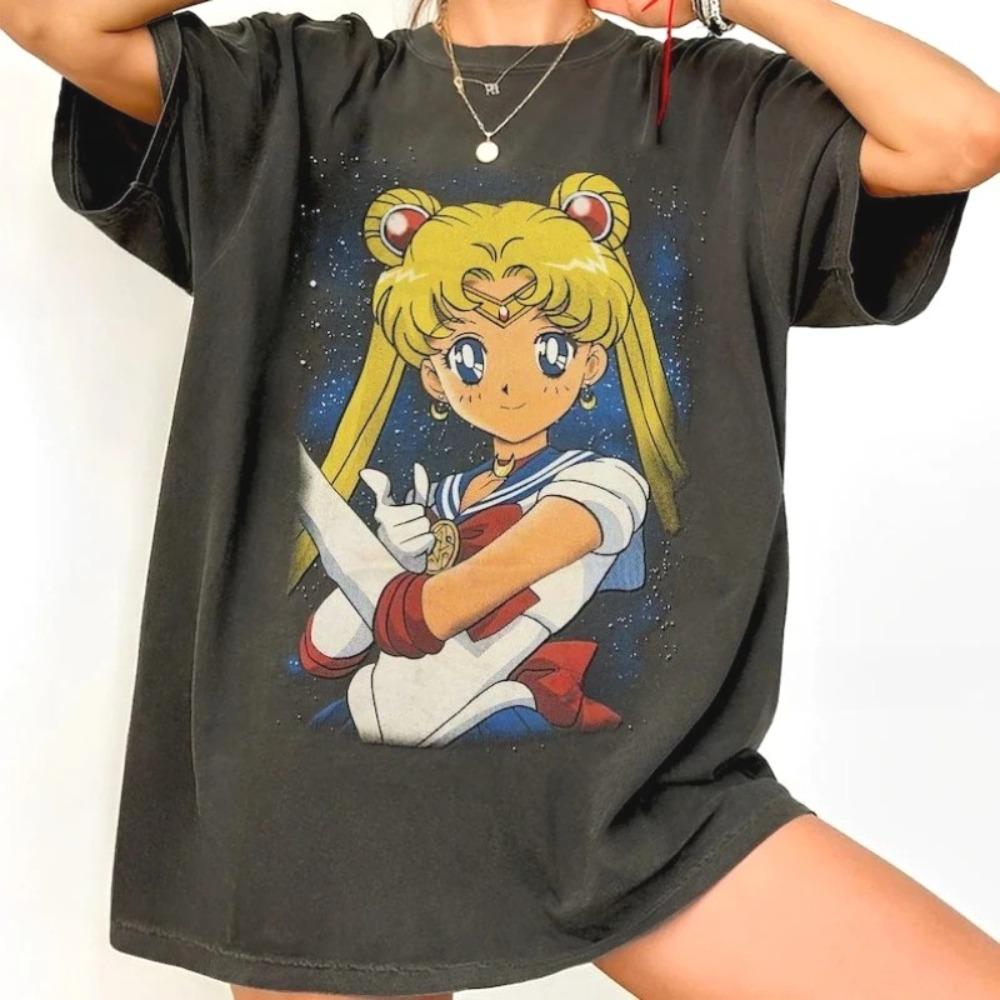 Sailor Moon Tsukino Usagi Multi-Expression Graphic T-Shirt, Retro 90s Anime Tee, Unisex Soft Casual Top, Cute Magical Girl Merch Gift