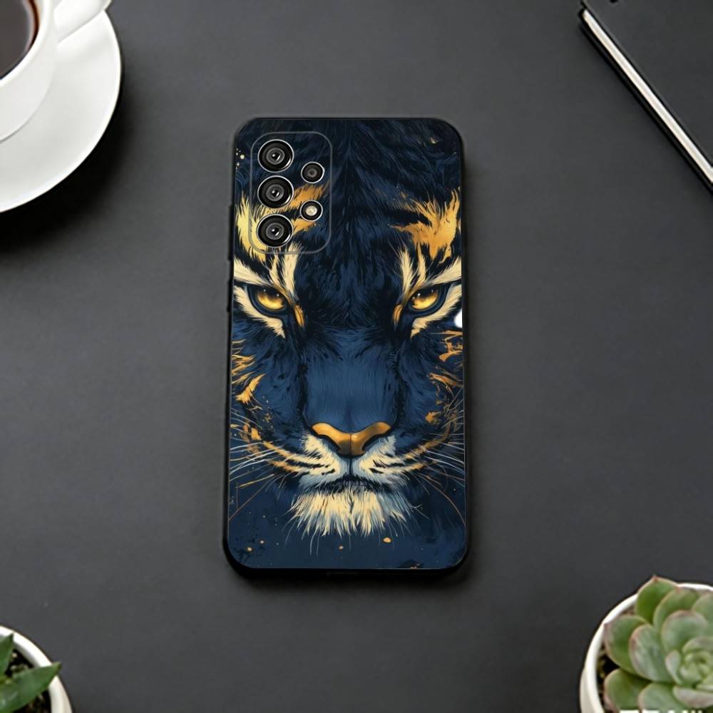 Cartoon Ferocious Tiger Phone Case For Samsung S25,S24,S21,S22,S23,S30,Ultra,S20,Plus,Fe,Soft Silicone Black Cover