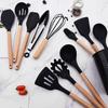 1pcs Black Silicone Balloon Whisk,Heat Resistant Non Scratch Coated Kitchen Whisk with Wooden Handle for Blending Whisking Beating Stirring Cooking
