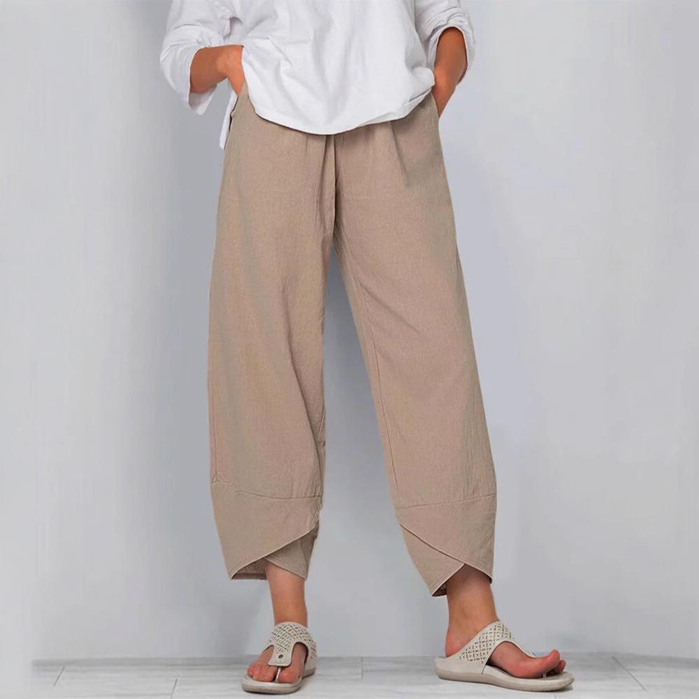 Women Cotton Linen Harem Pants Vintage Printed Wide Leg Trousers Casual Solid Pockets Harajuku High Waist Baggy Pants Joggers