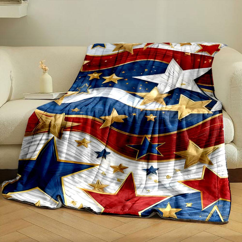 Patriotic Stars Stripes Blanket bedroom Blanket for Livingroom Couch lunch break Soft throw for Friend's festival Gift
