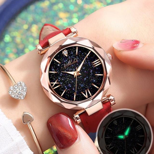 Fashion Stars Women Watch Luminous Charming Little Point Frosted Belt Watch Dotted With Roman Scale Luxury Women's Casual