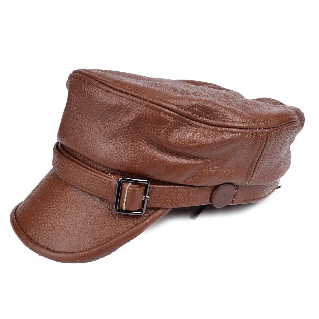 Høst/Vinter Bikerlue Herrehatt Kuskinn Vintage Marineblå Kaptein Dame Flat Topp Beret