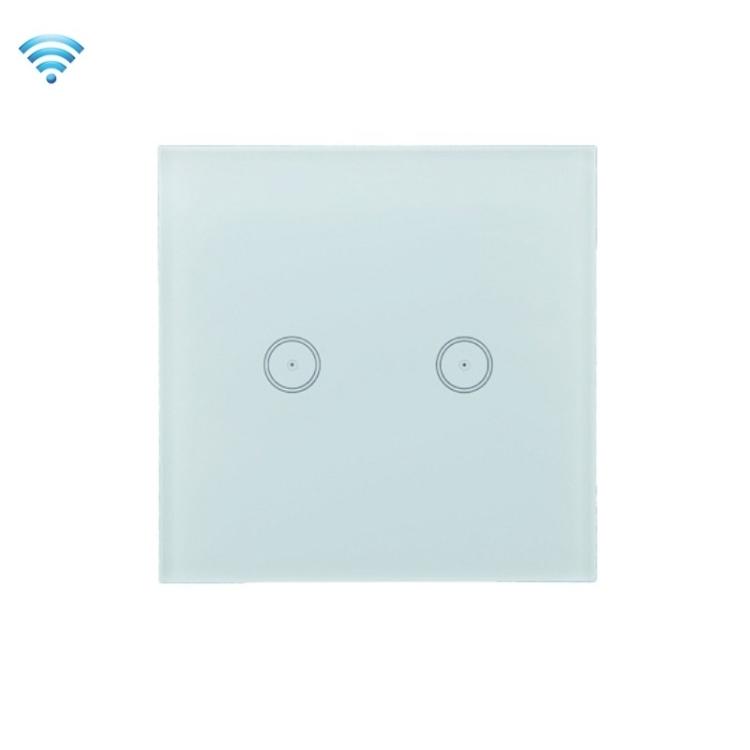 Wifi Wall Touch Panel Switch Voice Control Mobile Phone Remote Control, Model: White 2 Gang (Zero Firewire Wifi )