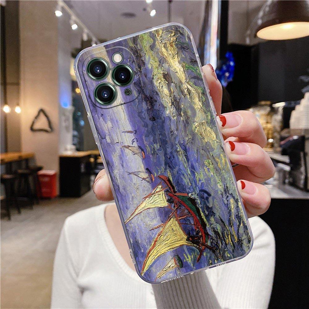 Starry Sky Van Gogh Oil Painting Sunflower Almond Blossoms Clear Phone Case For iPhone 15 13 11 12 14 Pro Max XS 7 8 Plus Covers
