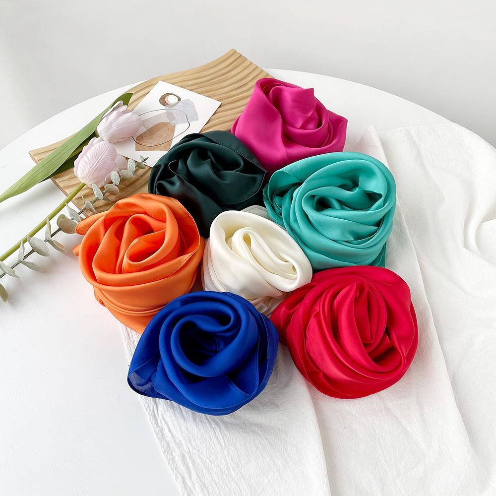 Solid Color 70 Small Square Scarf Monochrome Scarf Sunscreen Tied Hair Thin Monochrome Silk Scarf With Simple Temperament