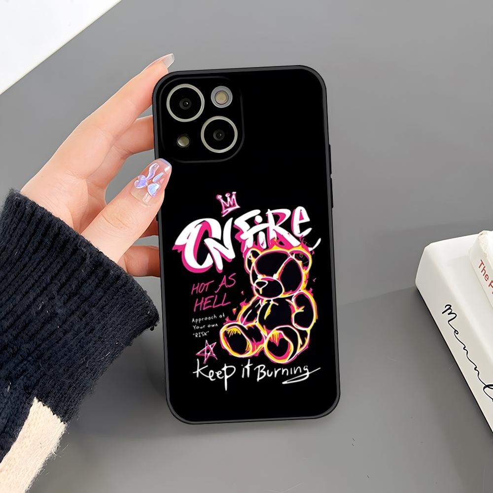 Cartoon Teddy Bear Phone Case For Iphone 15 Pro Max 14 Pro 16 Plus 12 13 11 Xr X Xs 8 7 Plus Silicone Back Cover