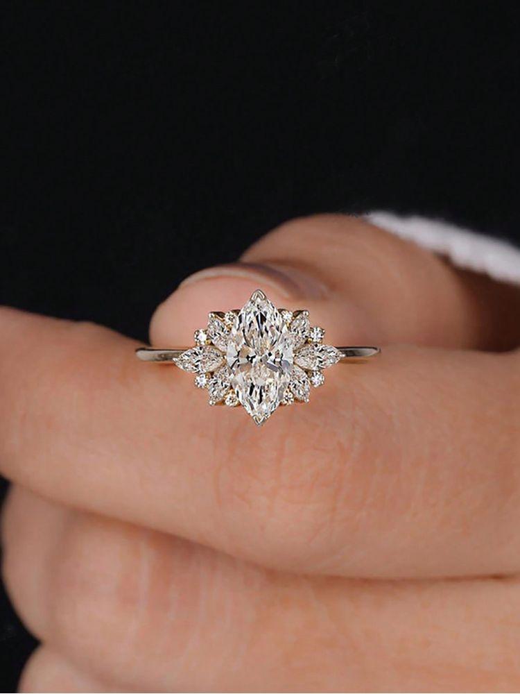 925 Sterling Silver Fashion Golden Marquise Series Zircon Ring For Women Engagement Wedding Simple High Quality Fine Jewelry