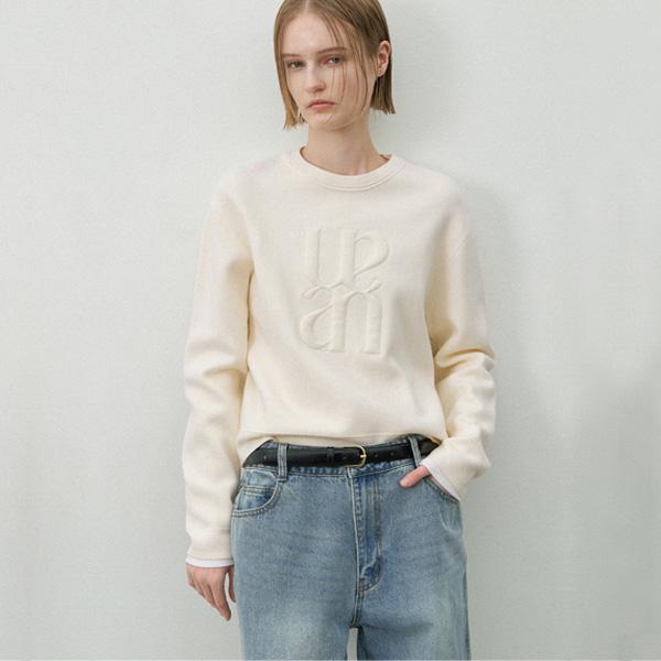 Atelier Nine Essetnial Embo Logo Knit(T-7018) Ivory/Free