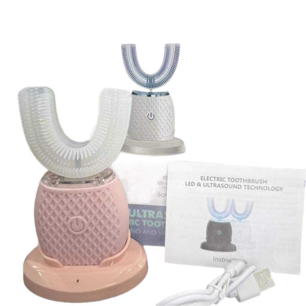 U-Shaped Waterproof Silicone Electric Toothbrush with Mouthguard for Couples, Ultrasonic Induction Charging