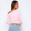 YYFS Moda Donna Casual Primavera Autunno Tinta Unita Stampa Manica Lunga Scollo Obliquo Bluse e Camicie