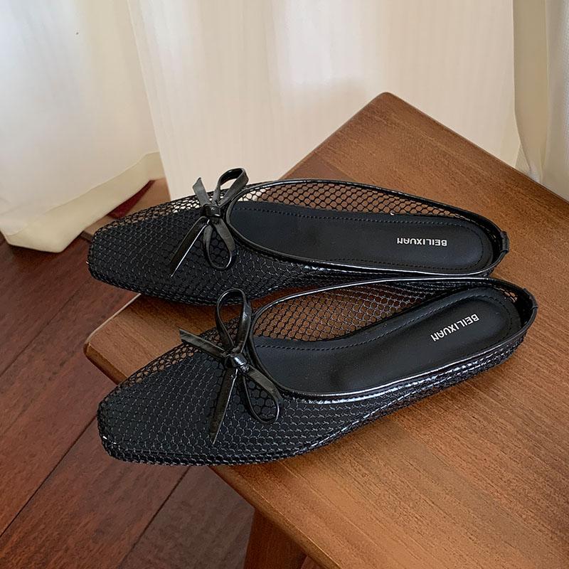 

Fashion Summer Beach Female Slides Women Flats Slippers Mules Fashion Butterfly-Knot Footwear Mesh Ladies Flats Slippers Sandals Shoes 35 чёрный